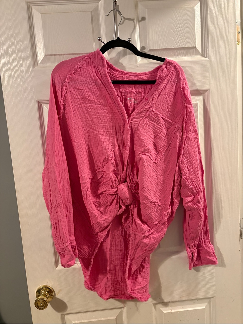 aerie Hot Pink Knot-Front Gauze Tunic
